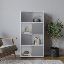 Urbn-Living Urbnliving 119Cm Height White 8 Cube Bookcase Shelving Display Shelf Storage Unit Grey Wooden Door Organiser