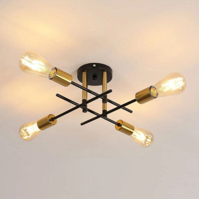 Industrial 4-Light Black & Gold Flush Ceiling Light E27 Metal - image 1