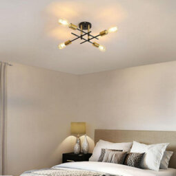 Industrial 4-Light Black & Gold Flush Ceiling Light E27 Metal - thumbnail 6
