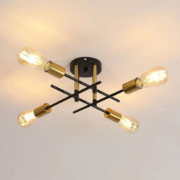 Industrial 4-Light Black & Gold Flush Ceiling Light E27 Metal