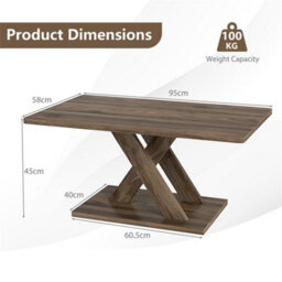 Coffee Table With Rubber Wood Frame Rustic Brown Living Room Furniture - thumbnail 2