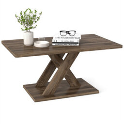 Coffee Table With Rubber Wood Frame Rustic Brown Living Room Furniture - thumbnail 1