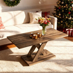 Coffee Table With Rubber Wood Frame Rustic Brown Living Room Furniture - thumbnail 6