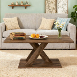 Coffee Table With Rubber Wood Frame Rustic Brown Living Room Furniture - thumbnail 3
