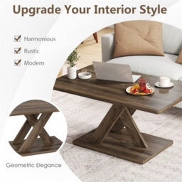 Coffee Table With Rubber Wood Frame Rustic Brown Living Room Furniture - thumbnail 5
