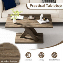 Coffee Table With Rubber Wood Frame Rustic Brown Living Room Furniture - thumbnail 4