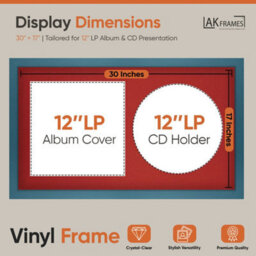 "30X17"" Navy Blue Modern Vinyl Record Frame With Crimson Mount For 12 Inch Lp Album Cover & Disc - Ak Frames" - thumbnail 2