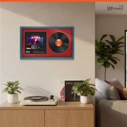 "30X17"" Navy Blue Modern Vinyl Record Frame With Crimson Mount For 12 Inch Lp Album Cover & Disc - Ak Frames" - thumbnail 5