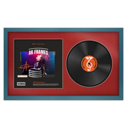 "30X17"" Navy Blue Modern Vinyl Record Frame With Crimson Mount For 12 Inch Lp Album Cover & Disc - Ak Frames"