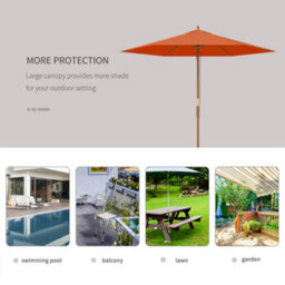 Outsunny 2.5M Wood Garden Parasol Sun Shade Outdoor Wooden Umbrella Canopy - thumbnail 6