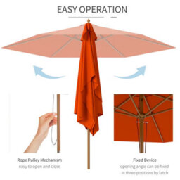 Outsunny 2.5M Wood Garden Parasol Sun Shade Outdoor Wooden Umbrella Canopy - thumbnail 5