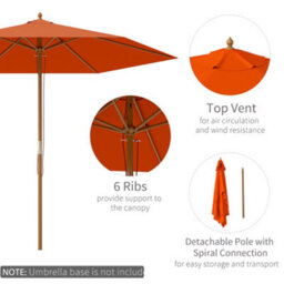 Outsunny 2.5M Wood Garden Parasol Sun Shade Outdoor Wooden Umbrella Canopy - thumbnail 4