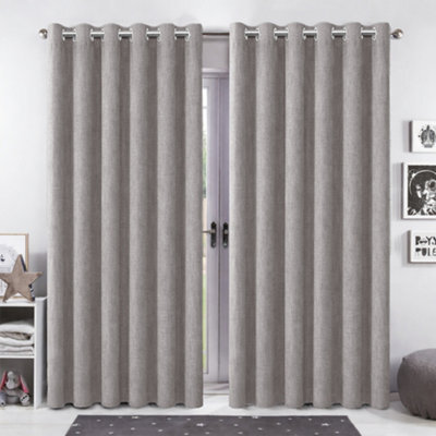 Bedlooms Mocha Linen Curtain 100% Blackout Thermal Insulated Eyelet Curtain (Pair) 90 X 90 Inches With Tie Back Two - image 1