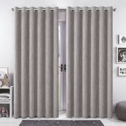 Bedlooms Mocha Linen Curtain 100% Blackout Thermal Insulated Eyelet Curtain (Pair) 90 X 90 Inches With Tie Back Two - thumbnail 1