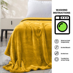 Ameha Fleece Plain Blanket, Lightweight & Reversible Throw For Travel, Bed & Sofa Blanket, Ochre King 200X240Cm - thumbnail 4