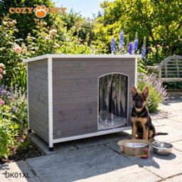 Dog Kennel Grey By Cozy Pet Xl Size Insulated Wooden Puppy Kennels House Dk01Xl-Grey - thumbnail 2