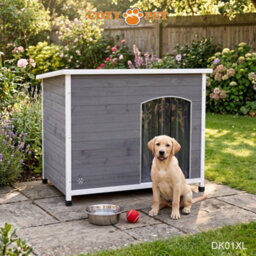 Dog Kennel Grey By Cozy Pet Xl Size Insulated Wooden Puppy Kennels House Dk01Xl-Grey - thumbnail 6