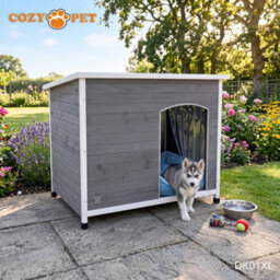 Dog Kennel Grey By Cozy Pet Xl Size Insulated Wooden Puppy Kennels House Dk01Xl-Grey - thumbnail 5