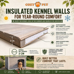 Dog Kennel Grey By Cozy Pet Xl Size Insulated Wooden Puppy Kennels House Dk01Xl-Grey - thumbnail 4