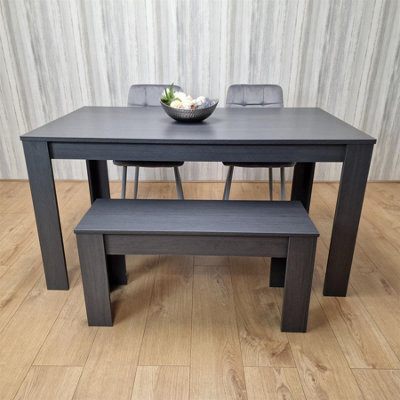 Kosy Koala Modern Dark Grey Dining Table Set With 2 Grey Velvet Chairs And 1 Bench - image 1