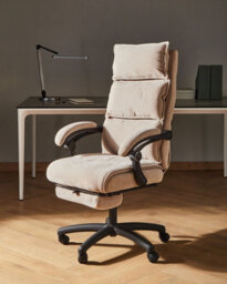 Beliani Executive Chair With Footrest Eaton Chenille Beige - thumbnail 2