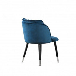 Life Interiors Single Blue Milano Velvet Dining Chair With Stylish Ribbed Back Design, Black Metal Legs With Silver Tips - thumbnail 4