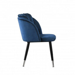 Life Interiors Single Blue Milano Velvet Dining Chair With Stylish Ribbed Back Design, Black Metal Legs With Silver Tips - thumbnail 3