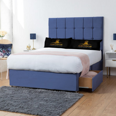 UKBEDFURNITURE Florence Blue Plush Divan Bed With 2 Foot End Drawers & 26 Inch Headboard - image 1