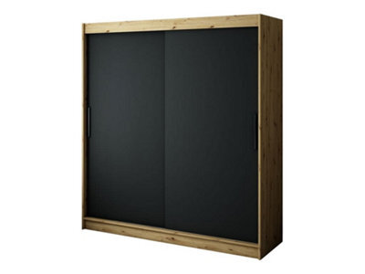 Arte Leto T Contemporary 2 Sliding Door Wardrobe 9 Shelves 2 Rails Black Matt And Oak Effect (H)2000mm (W)2000mm (D)620mm - image 1