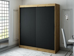 Arte Leto T Contemporary 2 Sliding Door Wardrobe 9 Shelves 2 Rails Black Matt And Oak Effect (H)2000mm (W)2000mm (D)620mm - thumbnail 2