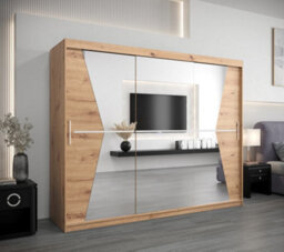 Arte Morocco Contemporary 3 Mirrored Sliding Door Wardrobe 9 Shelves 2 Rails Oak Artisan Effect (H)2000mm (W)2500mm (D)620mm - thumbnail 2