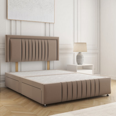 Bsspoke Lily Divan Bed Set Mink Plush Velvet 24Inch Headboard & Footboard 2 Drawers Footend & No Mattress In 4Ft 4Ft6 5Ft 6Ft - image 1