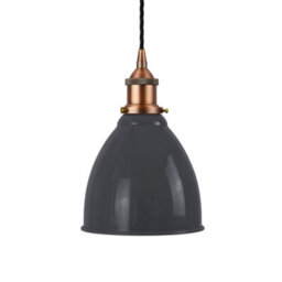 SE Home Slate Grey Classic Small Pantry Metal Painted Dome Pendant Light With Matt Antique Copper Lamp Holder And Black Twisted Cable