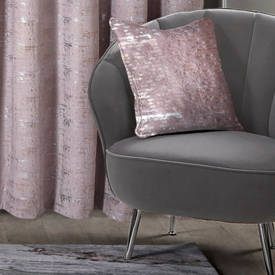 Intimates Distressed Metallic Velvet Cushion, Sophisticated Sparkle Sofa Decor, Zip Closure, Machine Washable - Dusky