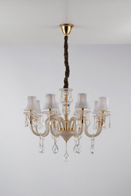 Luminosa Lighting Luminosa Monet 8 Light Chandeliers With Shades Gold, Crystal With Fabric 73X58Cm
