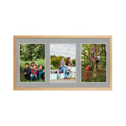 AK Frames 40X20Cm Oak Sleek Multi Photo Frame With Silver Mount - Holds 3 Apertures (3X) 6X4 Photos - thumbnail 1