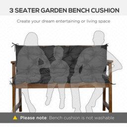 Outsunny 3 Seater Garden Bench Cushion Outdoor Seat Pad With Ties Black - thumbnail 7