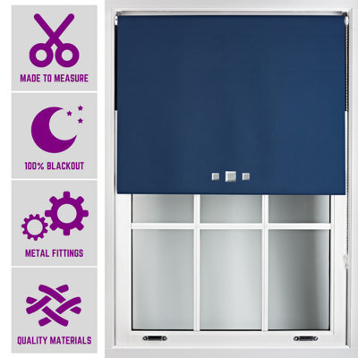 Triple Square Eyelet Blackout Roller Blind With Metal Fittings Free Alteration By Furnished - Navy Blue (W)180Cm X (L)165Cm