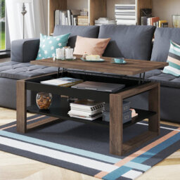 Heze Furniture Nuo Lift Top Coffee Table Contemporary Style - Brown Oak & Black Matt - thumbnail 2