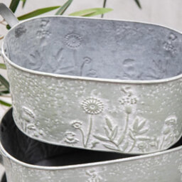 Sage Green Oval Floral Planters (9182 ) - Small - thumbnail 3