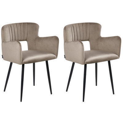 Beliani Set Of 2 Dining Chairs Sanilac Velvet Taupe - image 1