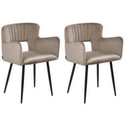 Beliani Set Of 2 Dining Chairs Sanilac Velvet Taupe - thumbnail 1