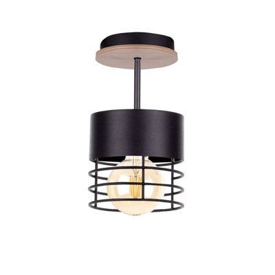 Luminosa Lighting Luminosa Casa Cylindrical Ceiling Light Black, Wood, 12Cm, 1X E27