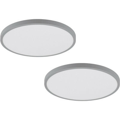 2 Pack Silver 400mm Round Led Ceiling And Wall Light - 25W - 3000K Warm White - image 1