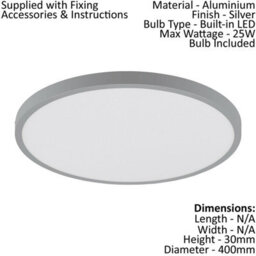 2 Pack Silver 400mm Round Led Ceiling And Wall Light - 25W - 3000K Warm White - thumbnail 2