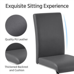 Yaheetech Set Of 2 Dark Grey Faux Leather Dining Chairs With Metal Legs For Kitchen Dining Room - thumbnail 6