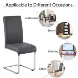 Yaheetech Set Of 2 Dark Grey Faux Leather Dining Chairs With Metal Legs For Kitchen Dining Room - thumbnail 5
