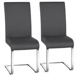 Yaheetech Set Of 2 Dark Grey Faux Leather Dining Chairs With Metal Legs For Kitchen Dining Room - thumbnail 2