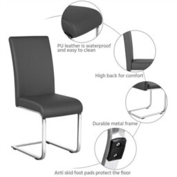 Yaheetech Set Of 2 Dark Grey Faux Leather Dining Chairs With Metal Legs For Kitchen Dining Room - thumbnail 4
