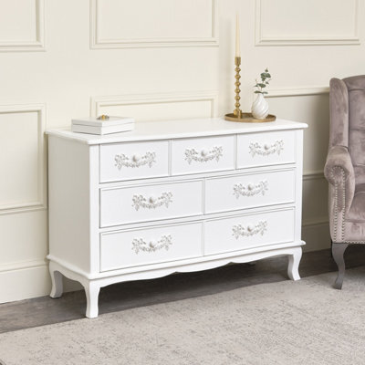 Melody Maison Antique White 7 Drawer Chest Of Drawers - Pays Blanc Range - image 1